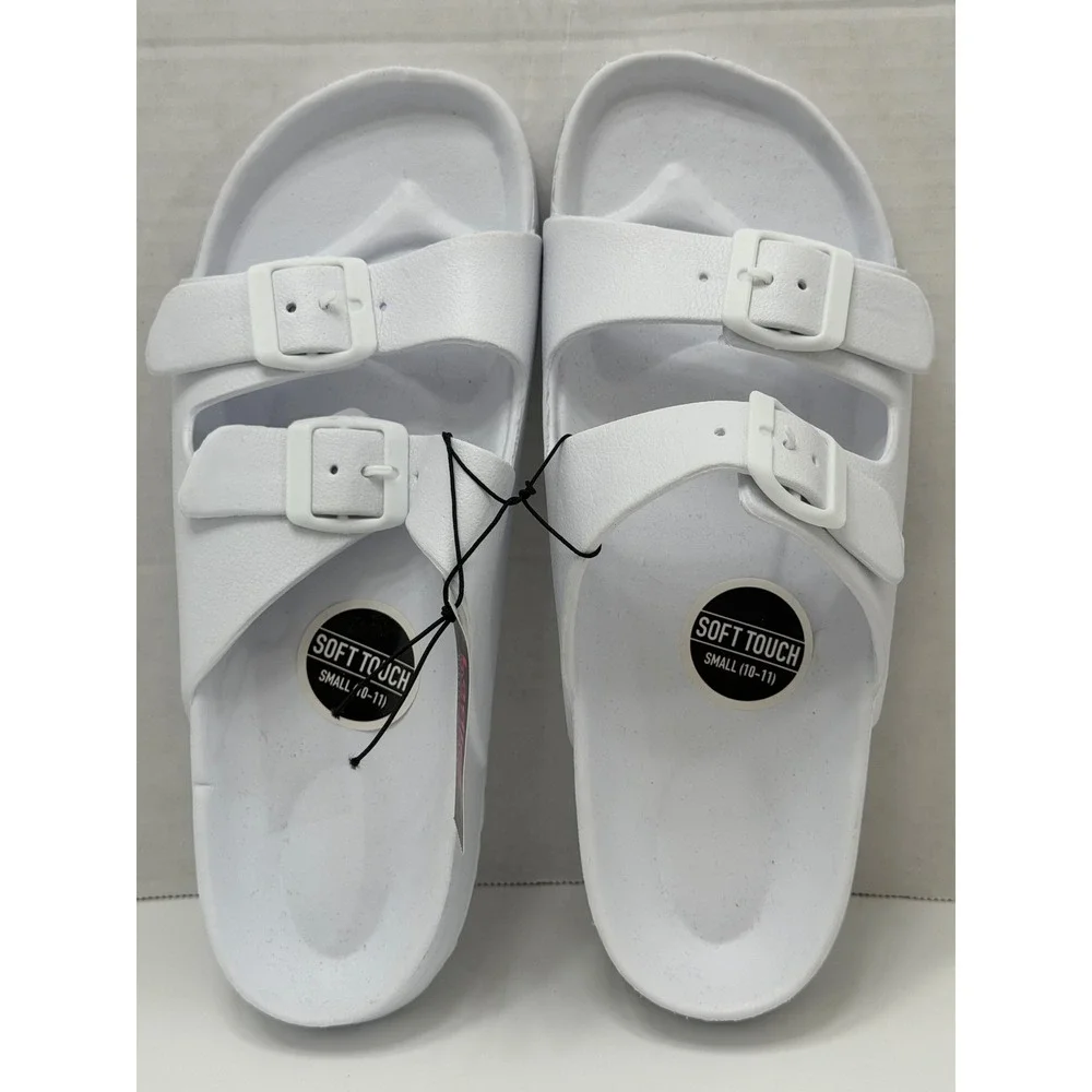 Bobbie Brooks Womens White EVA Double Buckle Slide Sandals Soft Touch Size 10-11